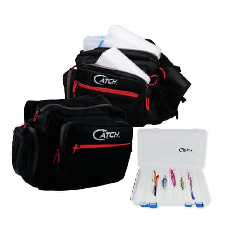 CATCH FISHING 5 COMPARTMENT TACKLE BAG + TACKLE VALUE PACK! - King Jigs